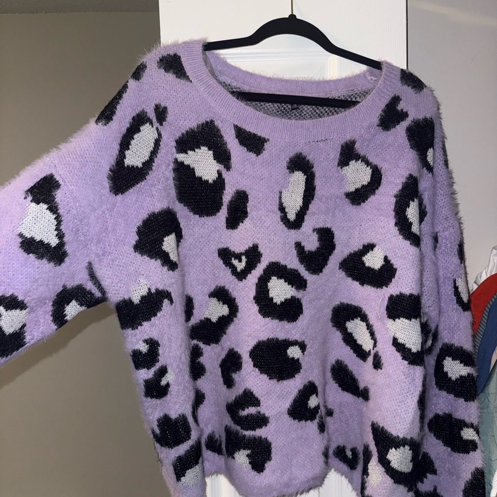 Purple Leopard Print Sweater